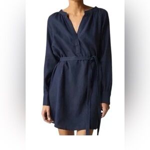 NWT J. Crew Navy 100% Linen Blue Women's Tie Dress